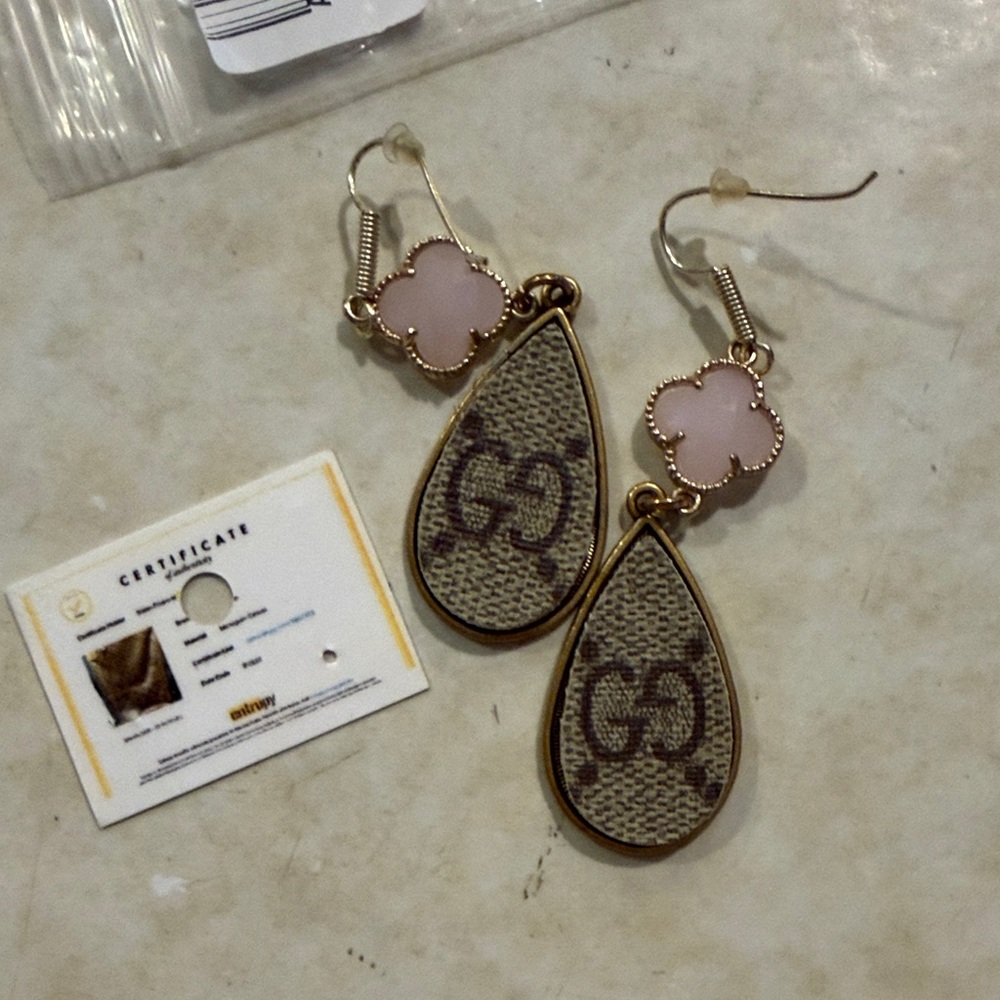 Elegant Gold and Pink Drop Earrings